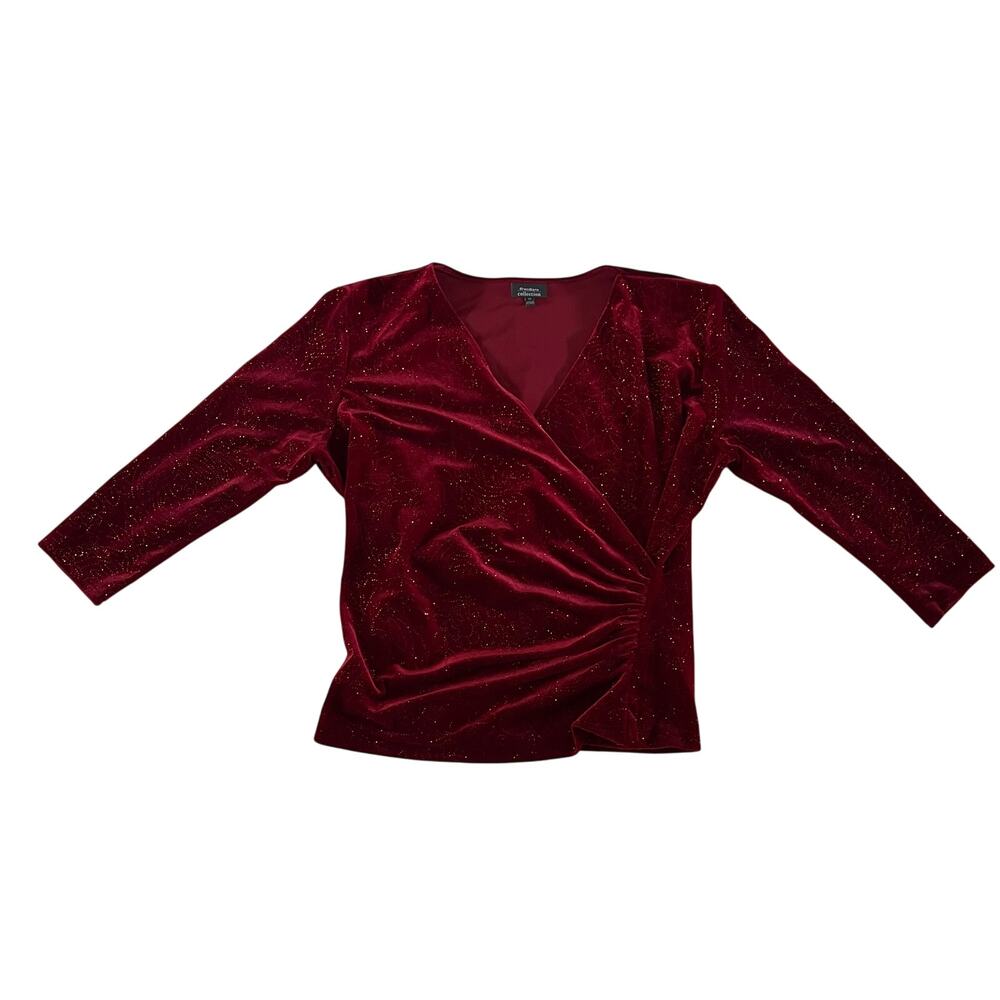 Red Sparkle Paisley Detail Ruched Wrap Top Sz XL Witchy Whimsygoth Fairycore
